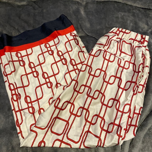 ZARA womens wide leg chain link pants navy red pull on XS - Picture 8 of 8